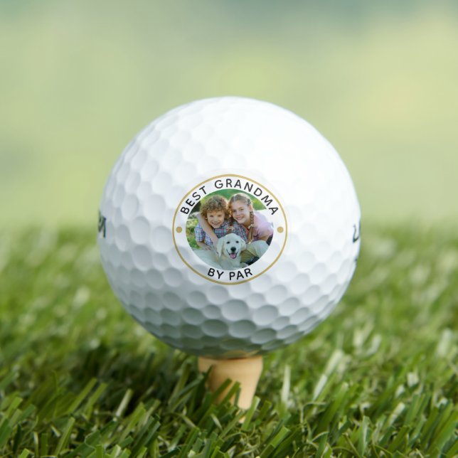 Modern BEST GRANDMA BY PAR Photo Personalised Golf Balls (Insitu Tee)