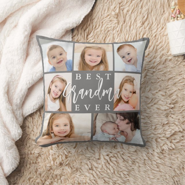 Modern BEST GRANDMA EVER 7 Photo Collage Custom Cushion (Blanket)