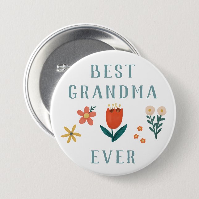 Modern Best Grandma Ever Floral Mothers Day 7.5 Cm Round Badge (Front & Back)