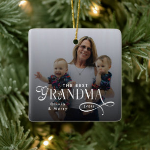 Modern Best Grandma Ever Photo Personalized Ceramic Ornament