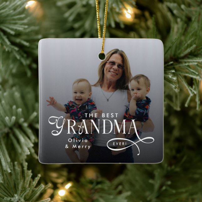 Modern Best Grandma Ever Photo Personalized Ceramic Ornament (Tree)
