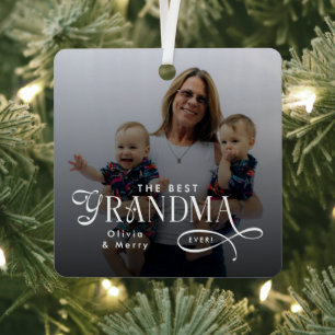 Modern Best Grandma Ever Photo Personalized Metal Tree Decoration