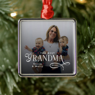 Modern Best Grandma Ever Photo Personalized Metal Tree Decoration