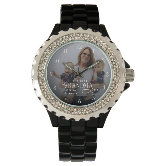 Modern Best Grandma Ever Photo Personalized Watch (Front)