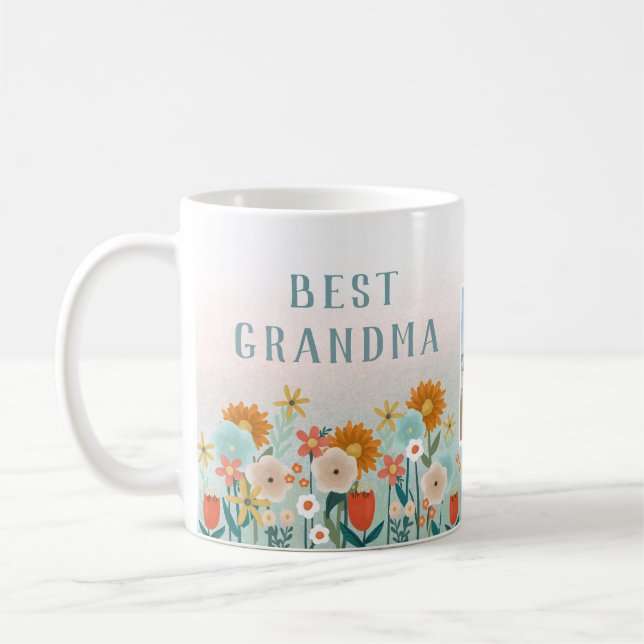 Modern Best Grandma Floral Photo Collage Coffee Mug (Left)