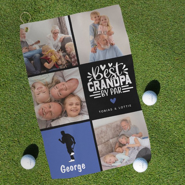 Modern Best Grandpa by Par Photo Collage Gift Golf Towel (Creator Uploaded)