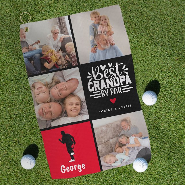 Modern Best Grandpa by Par Photo Collage Gift Golf Towel (Creator Uploaded)