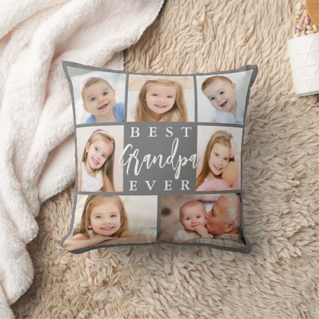 Modern BEST GRANDPA EVER 7 Photo Collage Custom Cushion (Blanket)