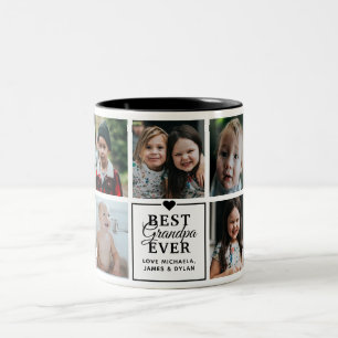 Modern Best Grandpa Ever 7-Photo Collage & Names Two-Tone Coffee Mug