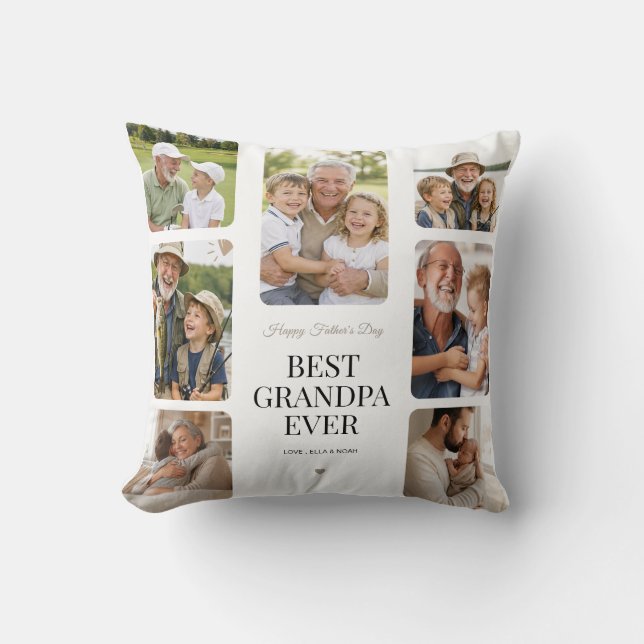 Modern Best Grandpa Ever Multi Photo Collage Cushion (Front)