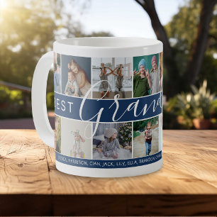 Modern Best Grandpa Ever Photo Collage & Names Coffee Mug