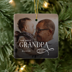 Modern Best GrandPa Ever Photo Personalized Ceramic Ornament