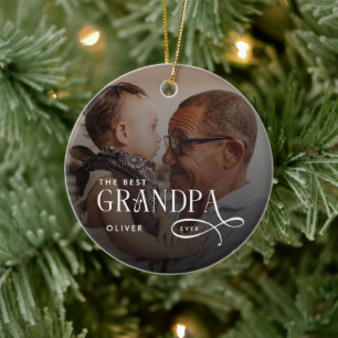 Modern Best GrandPa Ever Photo Personalized Ceramic Tree Decoration