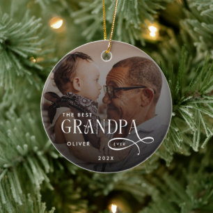 Modern Best GrandPa Ever Photo Personalized Ceramic Tree Decoration