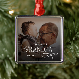 Modern Best GrandPa Ever Photo Personalized Metal Tree Decoration
