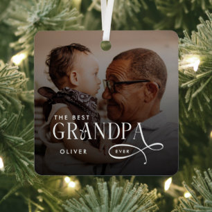 Modern Best GrandPa Ever Photo Personalized Metal Tree Decoration
