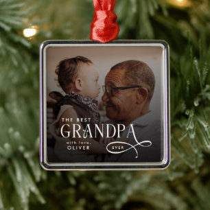 Modern Best GrandPa Ever Photo Personalized Metal Tree Decoration