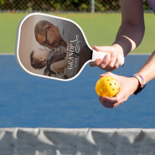 Modern Best GrandPa Ever Photo Personalized Pickleball Paddle