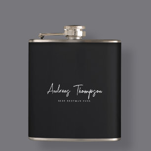Modern Best Man Bestman Groomsmen Ever Black Hip Flask