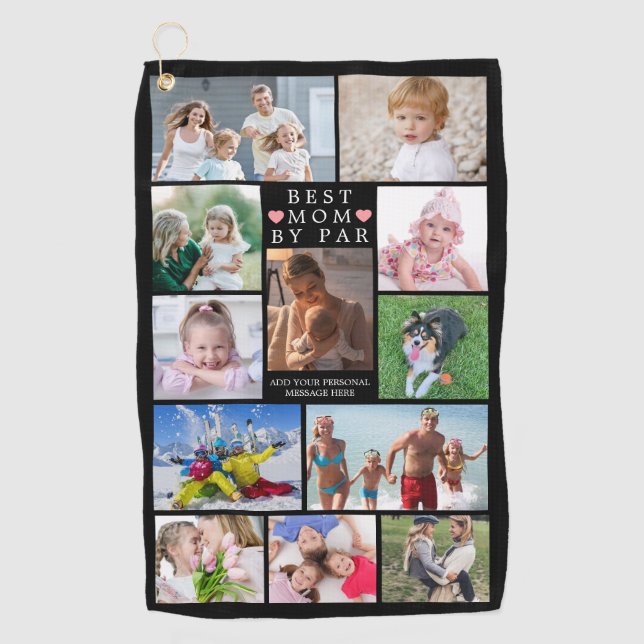 Modern BEST MOM BY PAR Photo Collage Personalised  Golf Towel (Front)
