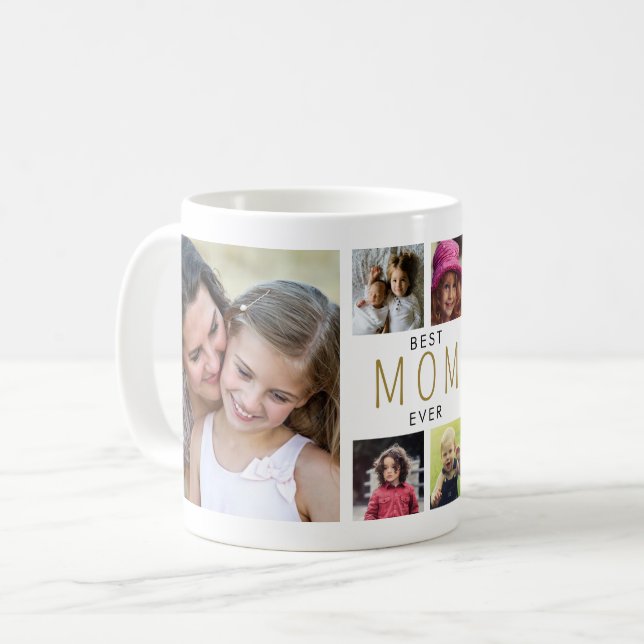 Modern Best mom Ever 6 Photo Collage White Coffee Mug (Front Left)