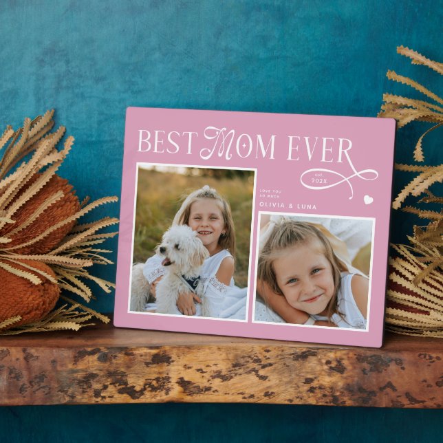 Modern Best Mom Ever Photo Heart Mothers Day Gifts Plaque (Side)