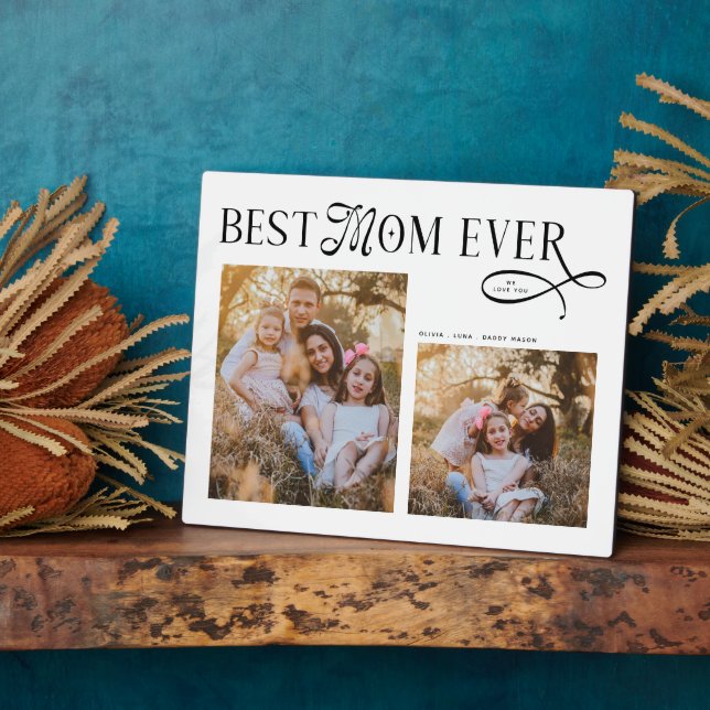Modern Best Mom Ever Photo Mothers Day Gifts Plaque (Side)