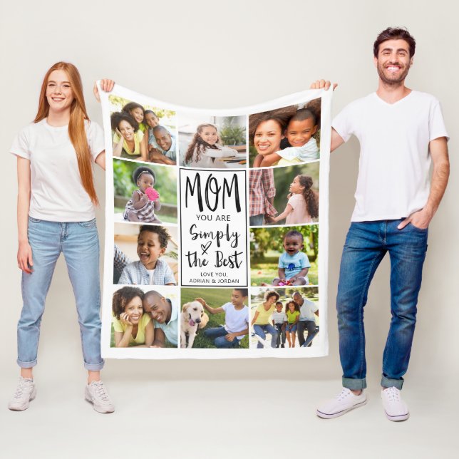 Modern Best Mum 10 Photo Collage Personalised Fleece Blanket (In Situ)
