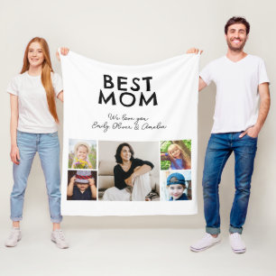 Modern Best Mum 4 Kids Photo Collage Keepsake Fleece Blanket