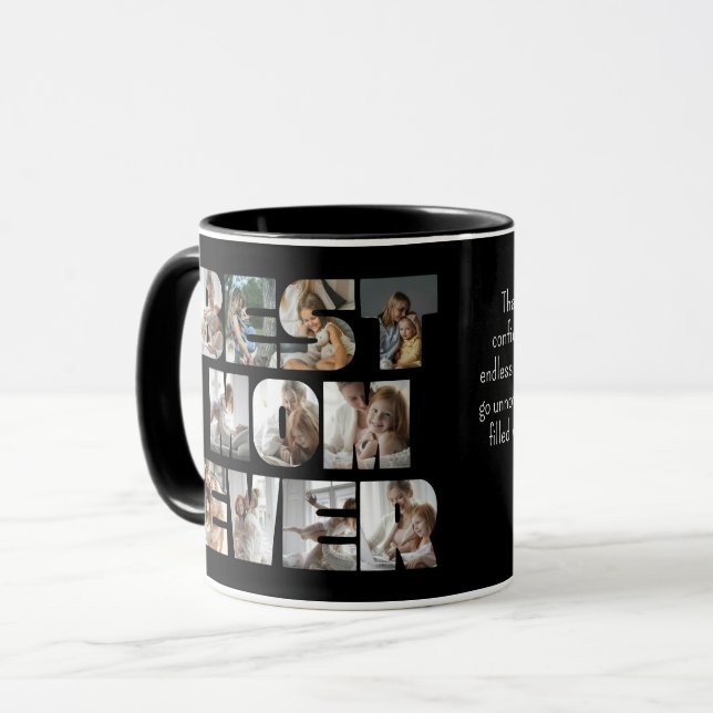 Modern Best Mum Ever 11 Photos Collage Black Mug (Front Left)