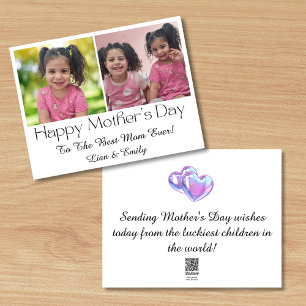 Modern Best Mum Ever 2 Photo Collage Mother's Day  Holiday Card