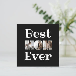 Modern Best Mum Ever 3 Photos Collage Black Holiday Card
