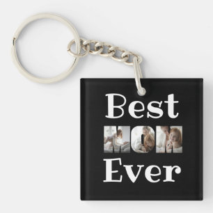Modern Best Mum Ever 3 Photos Collage Black Key Ring