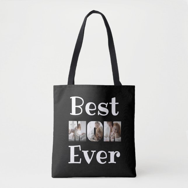 Modern Best Mum Ever 6 Photos Collage Black Tote Bag (Front)