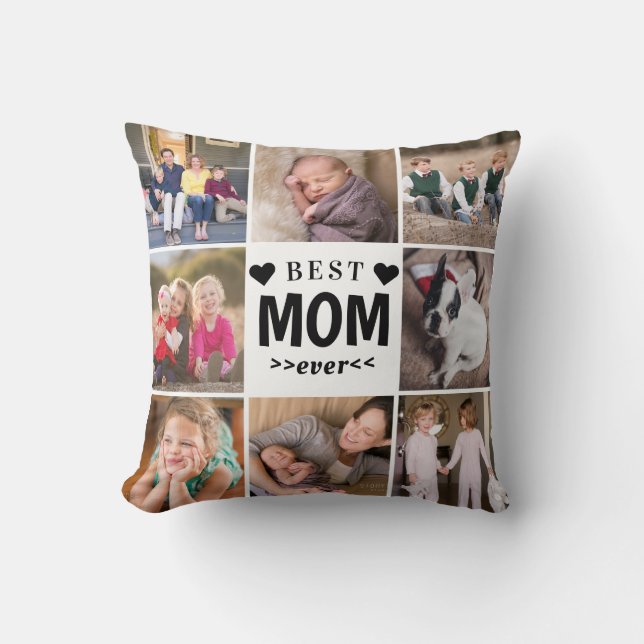 Modern Best Mum Ever 8 Photo Collage Mother Mama Cushion (Front)
