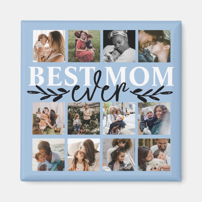 Modern Best Mum Ever Blue Photo Collage  Magnet (Front)