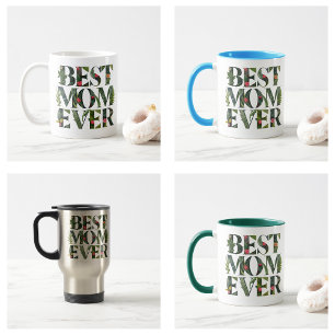 Modern Best Mum Ever Cute Flowers And Green Plants Coffee Mug