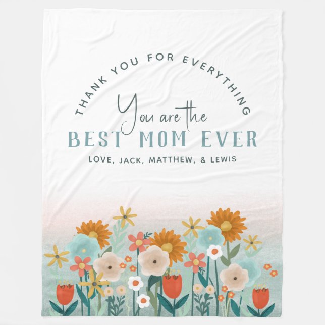 Modern Best Mum Ever Floral Mothers Day Fleece Blanket (Front)