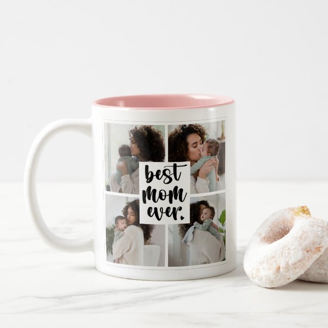 Modern Best Mum Ever Heart Photo | Dark Pink Two-Tone Coffee Mug (With Donut)