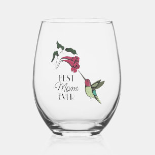 Modern Best Mum Ever Hummingbird Stemless Wine Glass