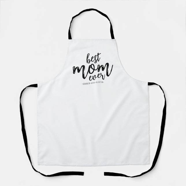 Modern Best Mum Ever Mummy Kids Name Script Black Apron (Front)