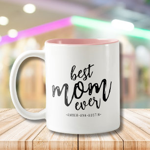 Modern Best Mum Ever Mummy Kids Name Script  Two-Tone Coffee Mug
