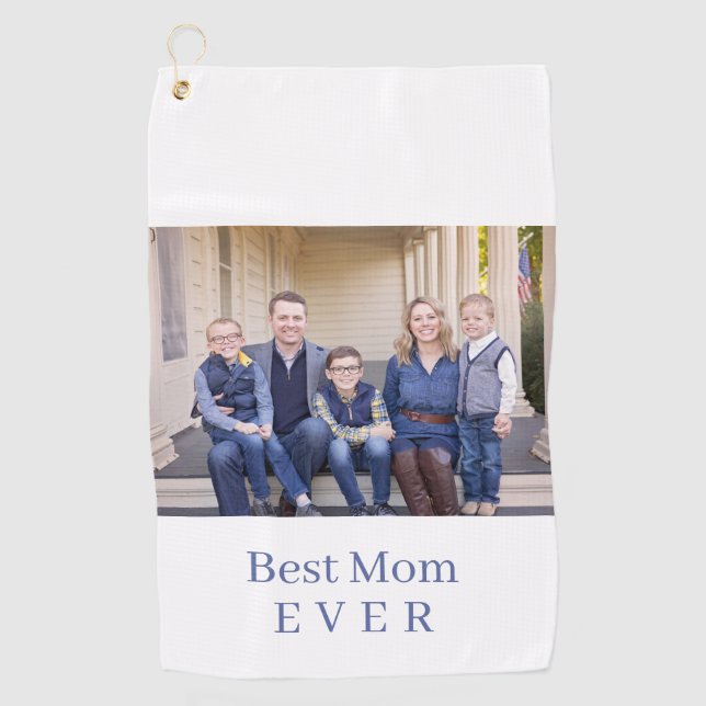 Modern Best Mum Ever Photo Blue Golf Towel (Front)