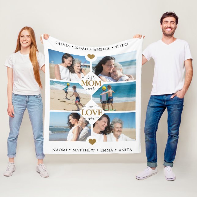 Modern Best Mum Ever Photo Collage Fleece Blanket (In Situ)