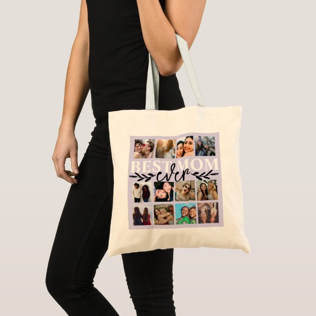 Modern Best Mum Ever Purple Photo Collage  Tote Bag (Front (Product))