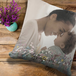 Modern Best Mum Ever Script Elegant Flowers Photo Cushion