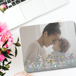 Modern Best Mum Ever Script Elegant Flowers Photo Mouse Mat