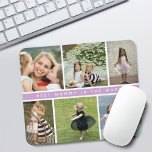 Modern Best Mummy Photo Collage Purple Mouse Mat<br><div class="desc">Modern 6 photo collage on a grid with purple lavender stripe in the middle that says "best mummy in the word" mouse pad.</div>
