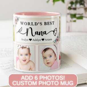 Modern Best Nana Custom Photo Collage Name Heart  Two-Tone Coffee Mug