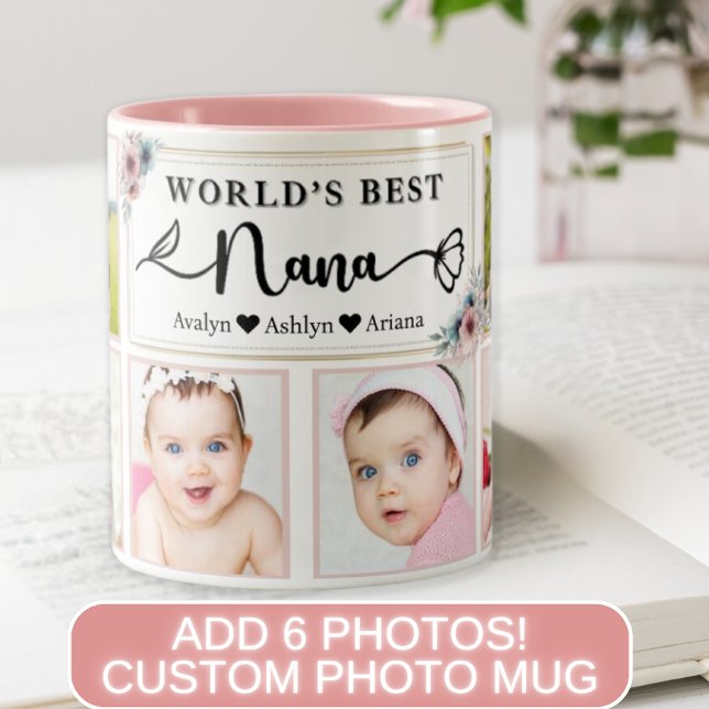 Modern Best Nana Custom Photo Collage Name Heart  Two-Tone Coffee Mug (Creator Uploaded)